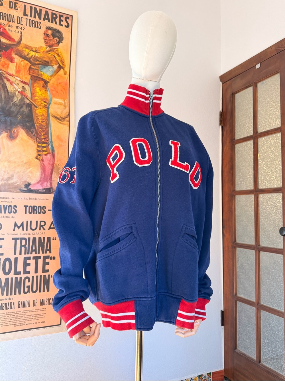 Vintage Polo Ralph Lauren RLPC 1967 Full Zip Track Jacket Pockets Blue Red M